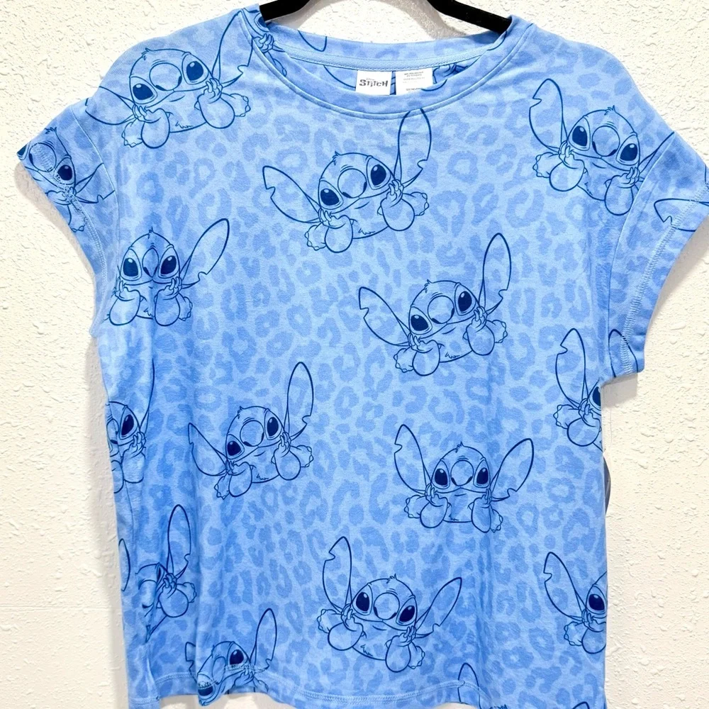 Disney‎ Light Blue Stitch Logo Tee M (8/10)